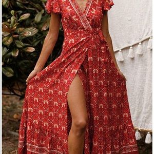 Bohemian Floral Maxi Wrap Dress